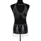 Maxbell Backless Bra Tassel Body Waist Chain Suit Multi Layer Bikini Swimsuit Silver