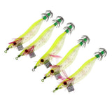 Maxbell 5pcs Luminous Squid Jigs Saltwater Fishing Lures Octopus Squid Hooks Yellow