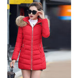 Maxbell women red medium down jackets fluffy collar hoodie coat zipper outwear L