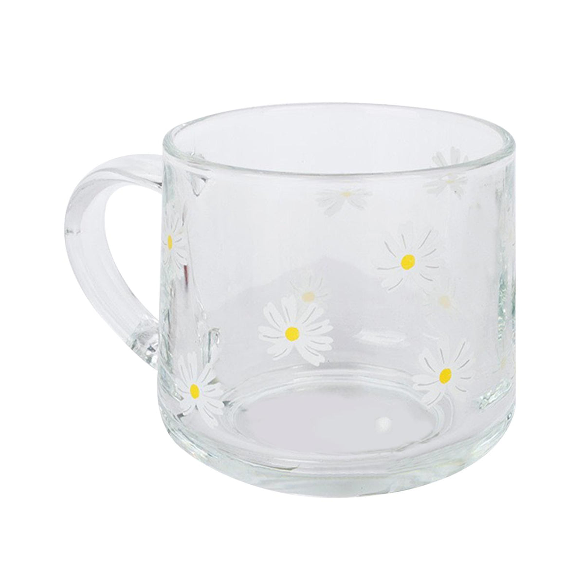 Maxbell Glass Coffee Cup Teacup Tea Mug with Handle Milk Mug for Yogurt Juice White Flowers