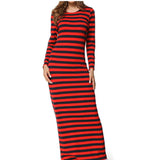 Maxbell Womens Knit Long Sleeve Loose Striped Maxi Dress Round Neck Sweater XL Red