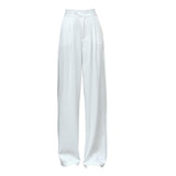 Maxbell Womens Wide Leg Pants Straight Leg High Waisted Office Loose Long Pants M White