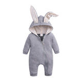 Maxbell Cotton Big Ear Bunny Zipper Jumpsuit Climbing Clothes Gray (0-3 Months)