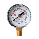 Max Pressure Gauge 0-15PSI 0-1Bar Dial Pneumatic Hydraulic Air Pressure Measure