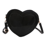 Maxbell Love Heart Shape Shoulder Bag Pure Color Glossy PU Leather for Ladies Girls Black