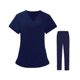 Maxbell Women Nurse Uniform Short Sleeved Top and Pants for Beauty Salon Workwear  XL Navy Blue
