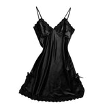 Max Women Black Sexy V-Neck Lace Trim Nightdress Sleepwear Sleeveless Pajama M