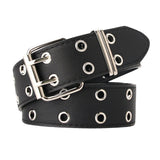 Maxbell Double Grommet Belt PU Leather Punk Double Prong Buckle for Men Women Black