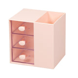 Maxbell Vanity Organizer Pencil Storage Box with 3 Transparent Drawers ,13x10.5x13cm Pink