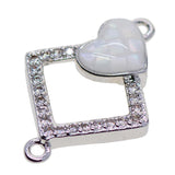 Max 1Pcs Square Heart Connectors Jewelry Making Findings Charm Platinum + White