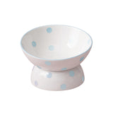 Maxbell 200ml Ceramic Elevated Cat Feeder Bowl Slant Porcelain Pet Cat Dish Anti Slip Blue Dot