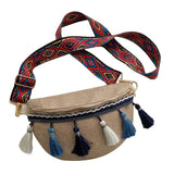 Maxbell Bohemian Fanny Pack with Tassels Ethnic Shoulder Bag for Work Birthday Beach Blue