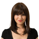 Maxbell 14'' Elegant Women Human Hair Brown Long Straight Daily Wig with Neat Bangs