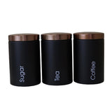 Maxbell 3xTea Coffee Sugar Canisters Kitchen Office Food Nut Storage Jars Pots Black