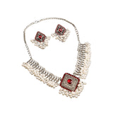 Maxbell Vintage Necklace Earring Set Gorgeous Trendy for Prom Anniversary Party Rhombus Red