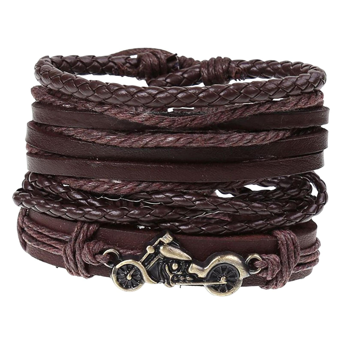 Maxbell 4Pcs Braided PU Leather Bracelets Set Bangles Unisex Fashion Punk Woven