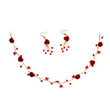 Maxbell Bridal Crown Headband Fashion Red Rose Earrings Headdress Hair Accessory