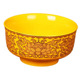 Maxbell Porcelain Tribute Bowl Buddha Supplies Family Temple Tabletop Handmade Yellow with Lotus