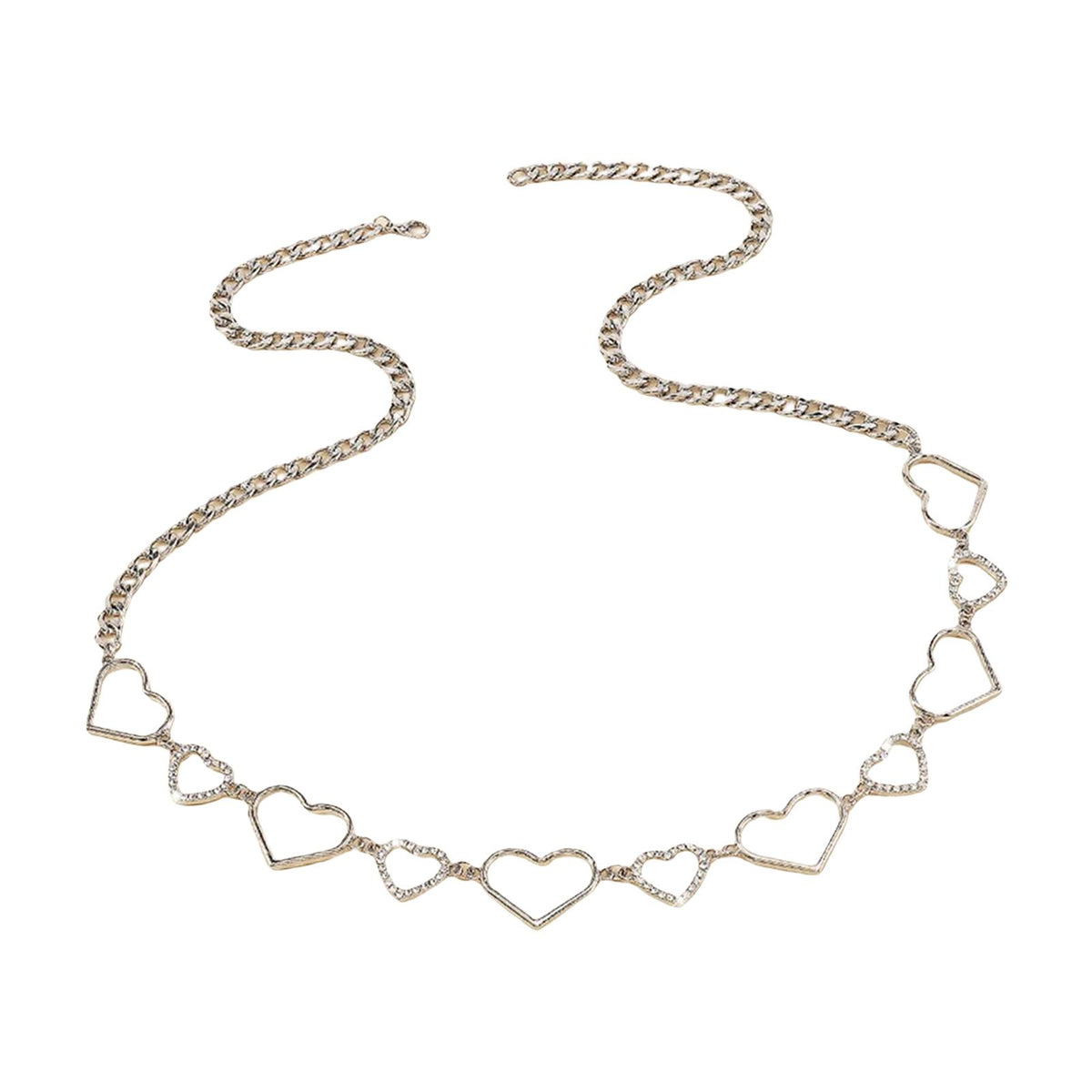 Maxbell Stylish Women Waist Chain Belt Rhinestone Party Heart Decorative Metal Chain Silver
