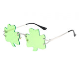 Maxbell Classic Sunglasses Photo Props Rimless Funny Accessories for Party Camping Three Leaves Light Green