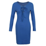 Maxbell Women Cross Open Front Lace Up Long Sleeve Bandage Bodycon Dress S Blue