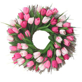 Max Simulated Tulip Garland Fall Wreath Front Door Decor 45cm Dia. Pink