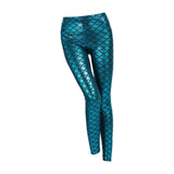 Maxbell High Waisted Tight Stretch Performances Women Fish Scale Mermaid Leggings Blue