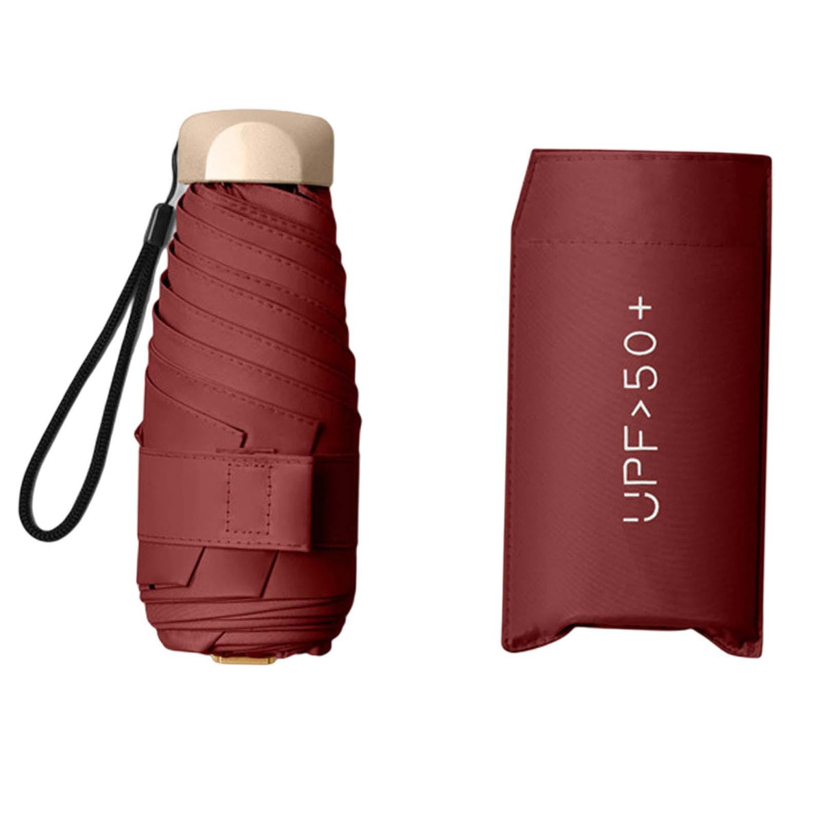 Maxbell Mini Sun Protection Umbrella with Case for Men and Women Sturdy Car Umbrella Red
