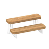 Maxbell Transparent Wood Display Stand Storage for Cosmetic Action Figure Dessert 2 Tiers