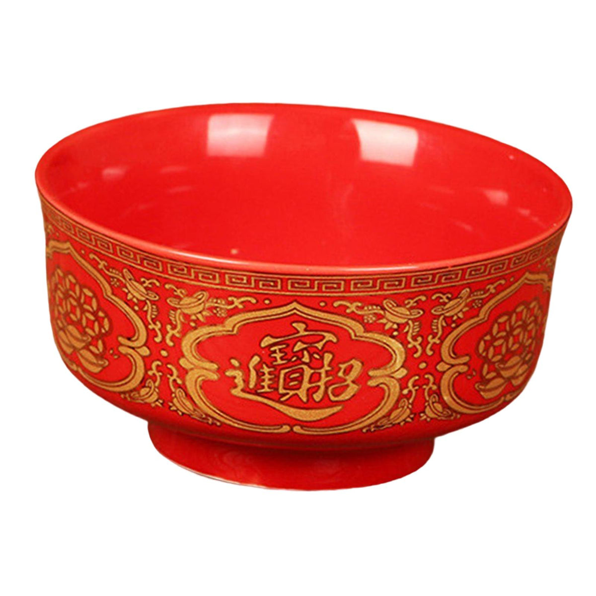 Maxbell Porcelain Tribute Bowl Buddha Supplies Family Temple Tabletop Handmade Red with Word