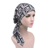 Maxbell Pre Tied Head Scarf Muslin Turban Hijab Cap Chemo Beanie Wrap Bonnet White Blue