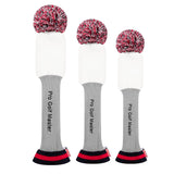 Maxbell 3Pcs Golf Wood Headcovers Anti Slip Adults Knitting Pom Pom Golf Accessories White Red