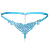 Maxbell Womens Thin Lacy Pearls Hollowed Out Sexy Thong G-String Panties Blue