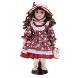 Max 30cm Lovely Porcelain Girl Doll People Figure with Floral Dress Hat Set Gift