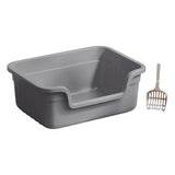 Maxbell Open Top Pet Litter Box Cats Toilet Kitty Litter Pan for Small and Large Cats Gray