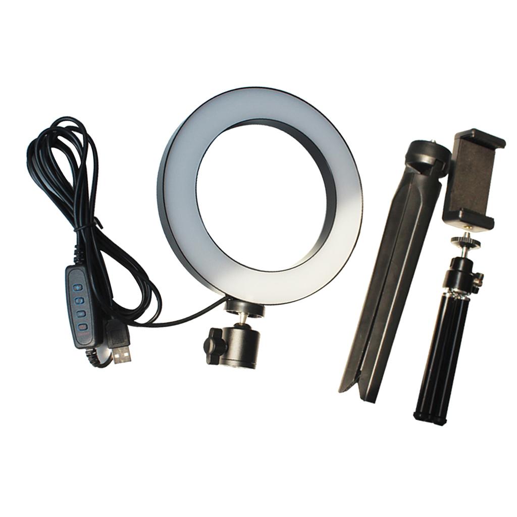 Max 6inch Dimmable Desktop LED Ring Light Video Fill Light Stand Lamp