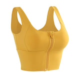 Maxbell Womens Front Zip Sport Bra Comfy Padded Shapewear Stretch Crop Top Vest L Yellow
