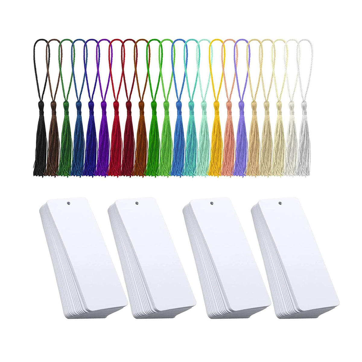 Maxbell 80 Pieces Blank White Bookmarks with Tassels DIY Bookmarks Craft for Pendant