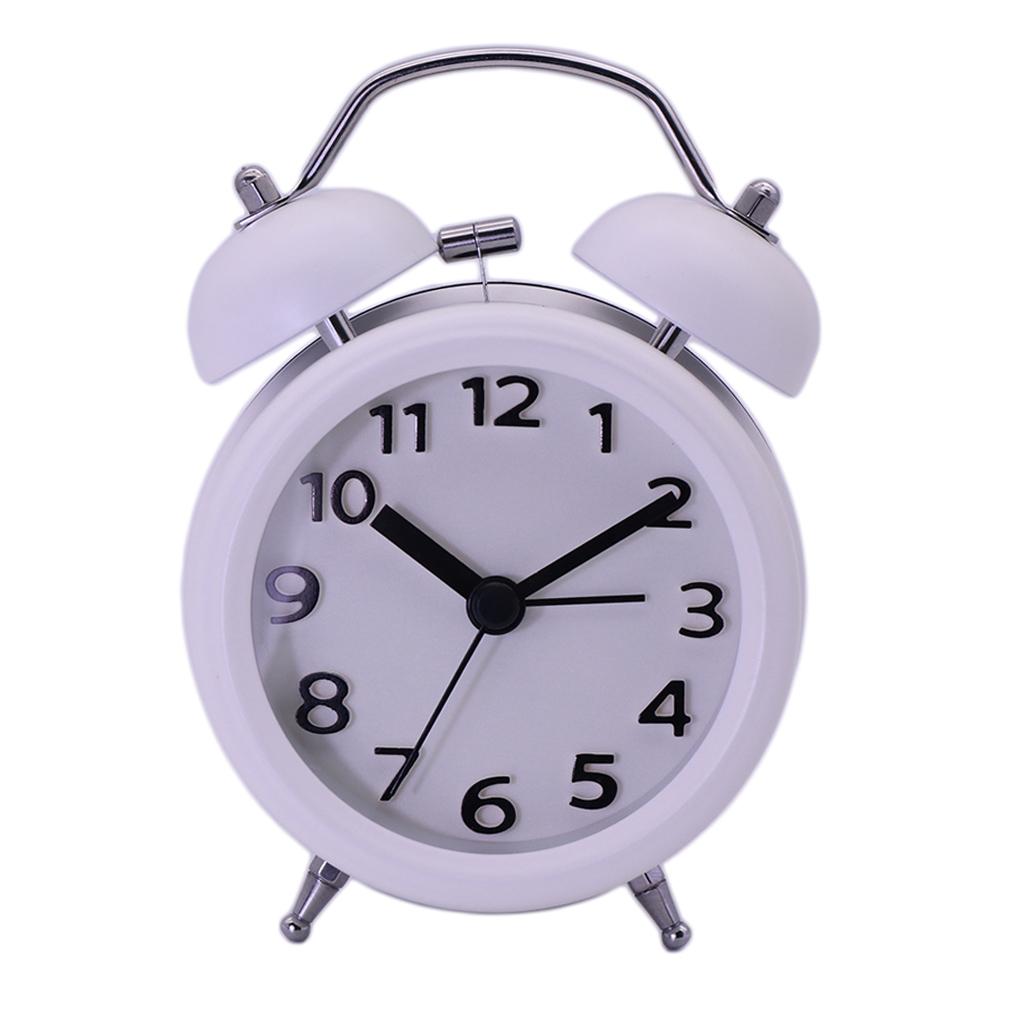 Maxbell Travel Non-ticking Classic Analog Twin Bell Alarm Clock with Backlight White