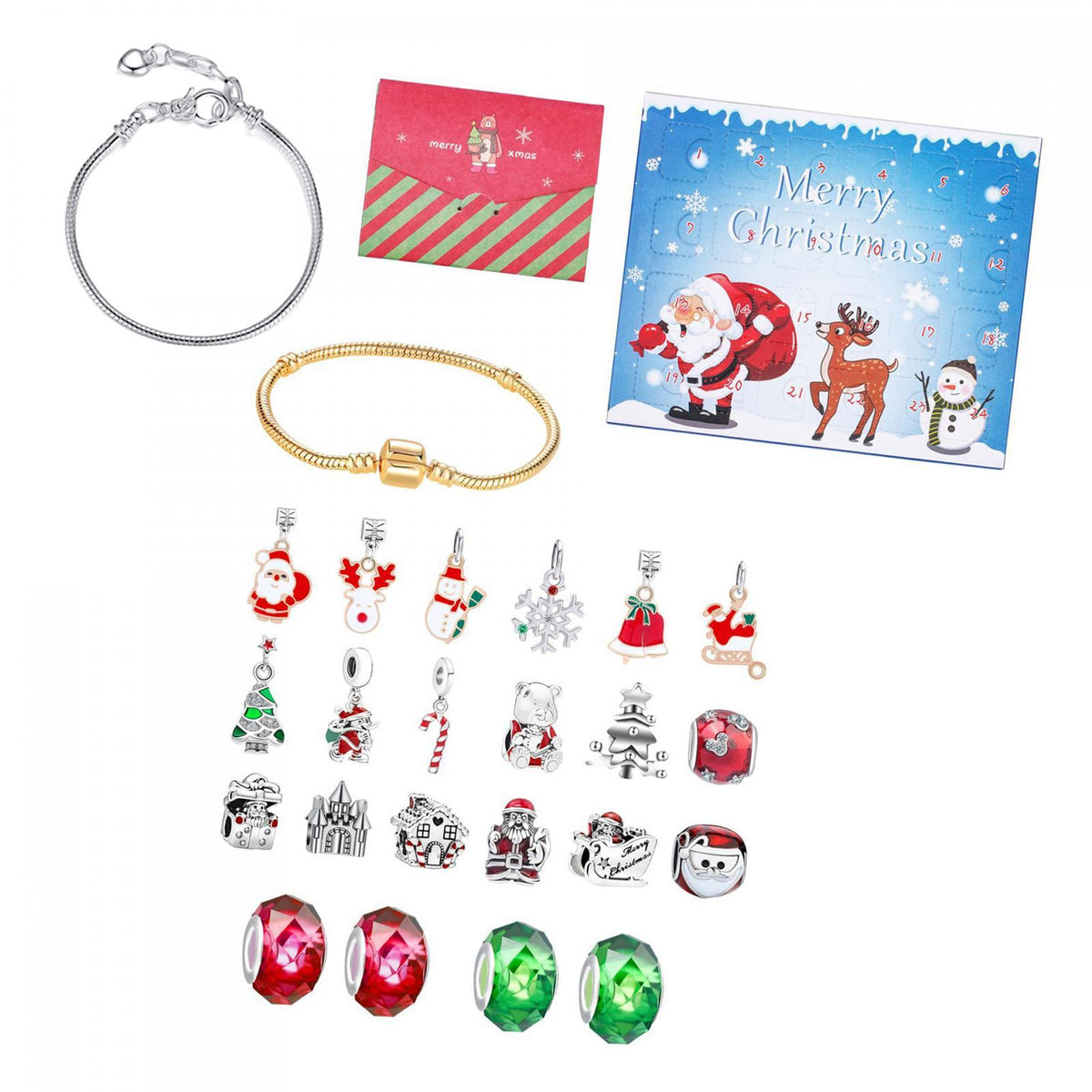 Maxbell Christmas Advent Calendar Kit DIY Bracelet Kit Jewelry Gift Set for Women Style D