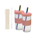 Maxbell Reusable Water Cup Set Drinking Large Capacity 24oz Juice Travel Jar Pink