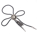 Max Black PU Leather Western Cowboy Rodeo Bolo Tie Bola Necklace Antique Silver