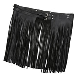 Maxbell Women Punk Gothic Faux Leather Fringe Tassel Skirt Belt Clubwear Dance Dress Black