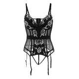 Maxbell Women Push up Bustier Sexy Corset Lace Printing Waist Cinche XXL-Black White