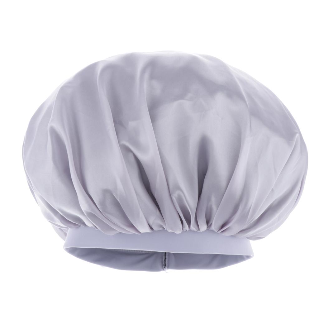 Max Adjustable Satin Silk Bonnet Night Sleep Cap Hat For Long Curly Natural Hair Silver