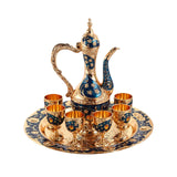 Maxbell Luxury Tea Pot Set 6 Cups Coffee Serving Set for Wedding Bedroom Decor Blue