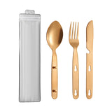 Maxbell 3Pcs Camping Utensils Flatware Spoon Fork Knife for Survival BBQ Backpacking Rose Golden