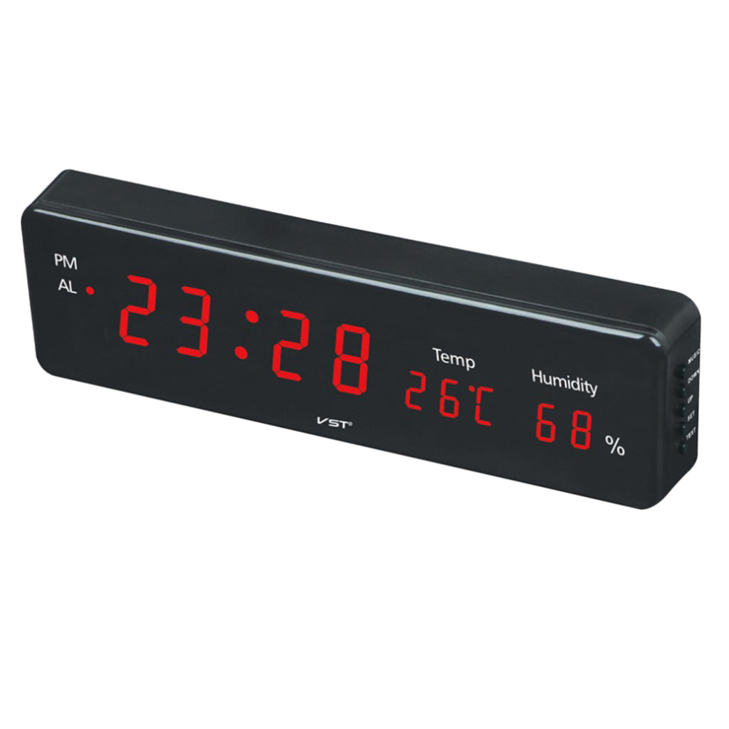 Maxbell Led Digital Alarm Clock Temperature Humidity Display Wall Clock  Red