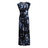 Maxbell Women Floral V Neck Ladies Maxi Dress Lace up Holiday Beach Swing Dress 4XL