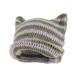 Maxbell Crochet Hat Knitted Cap Slouchy Photo Props Female Striped Warm Headgear Violet and Green